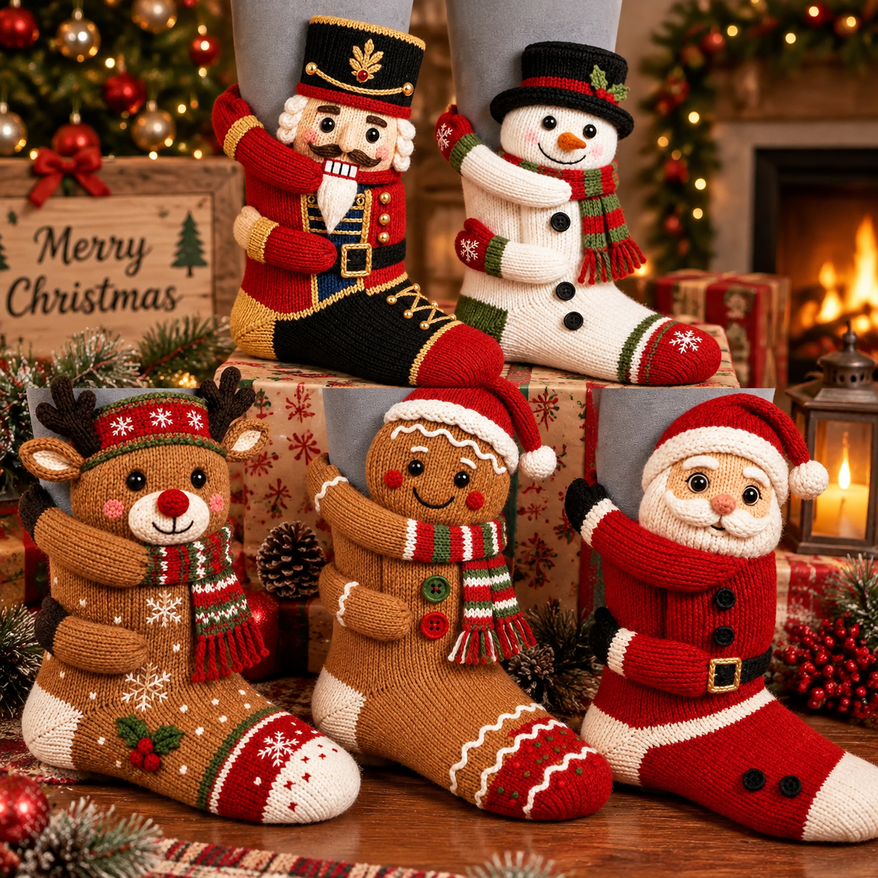 🧦3D Hugging Christmas Socks 🎅 Cute Knit Holiday Socks 5 Designs
