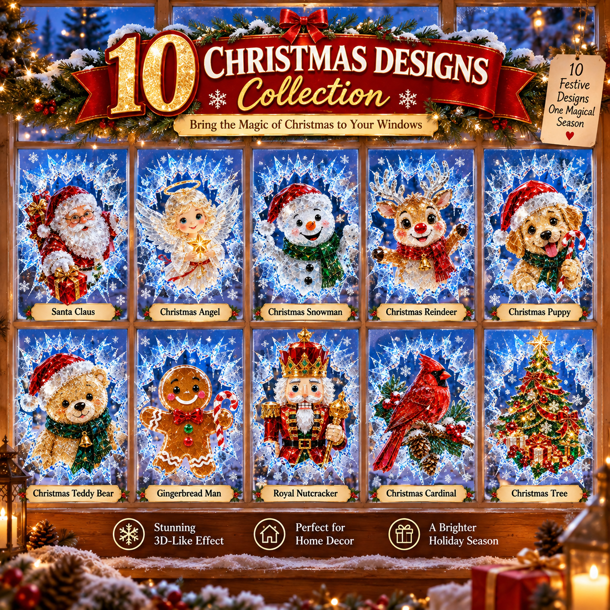🔥Last Day 70% OFF -🎄Crystal Christmas Break-In Window Decal | 3D Shattered Glass Illusion with Sparkling Holiday Characters for Magical Window Decorations ✨🎅