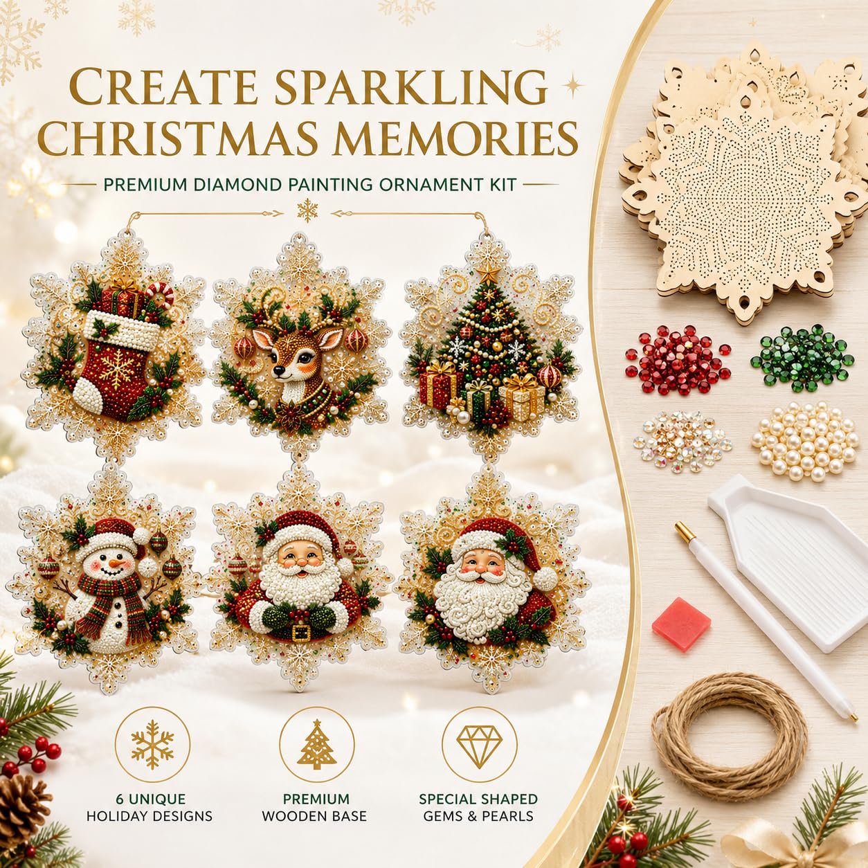 🔥Last Day70% OFF-6 pcs Classic Xmas Pearl Art Diamond Painting Pendant