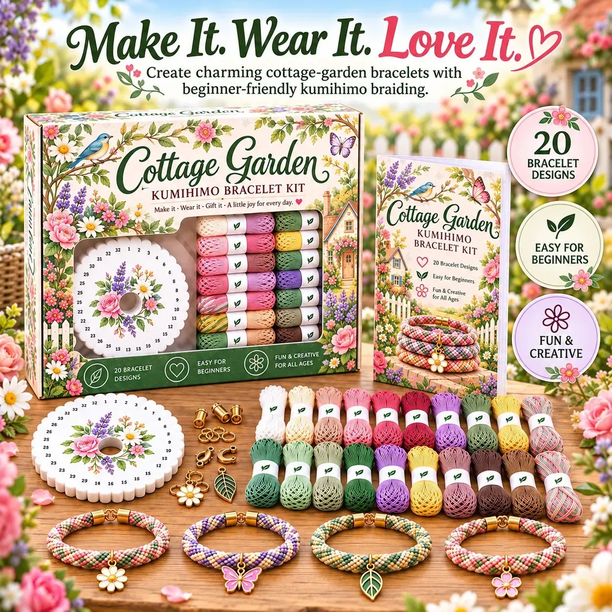 ✨Beginners Friendily🌸Cottage Garden Kumihimo Bracelet Making Kit – DIY Braided Friendship Bracelets & Creative Gift Set