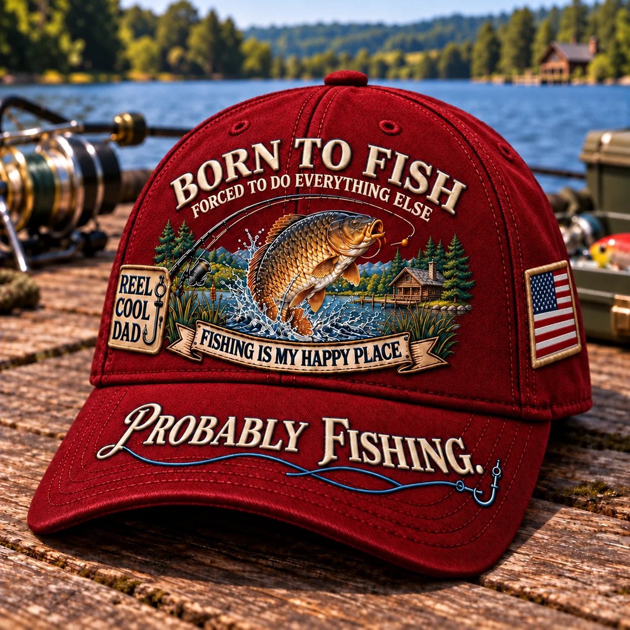 🔥 LAST DAY 70% OFF -🎣 Born To Fish “Probably Fishing” USA Angler Tribute Cap  | Cotton-Poly Blend • Detailed Embroidery • Adjustable Fit