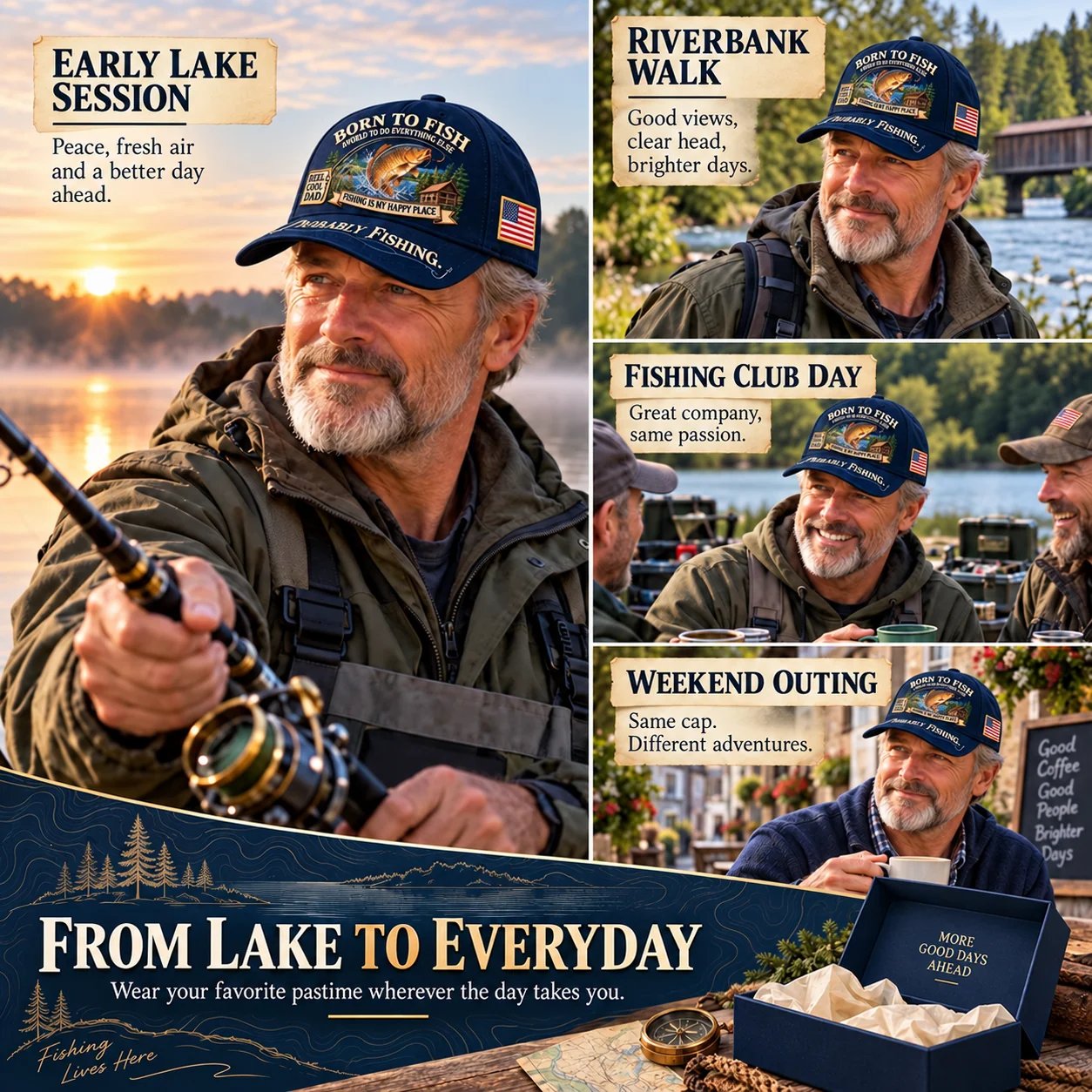 🔥 LAST DAY 70% OFF -🎣 Born To Fish “Probably Fishing” USA Angler Tribute Cap  | Cotton-Poly Blend • Detailed Embroidery • Adjustable Fit