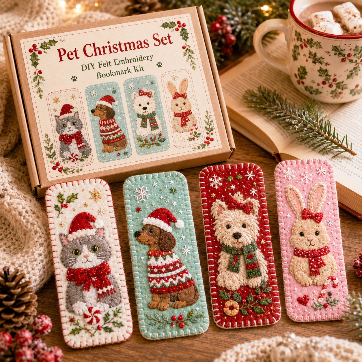 🎄 🔥 Last Day70% OFF-DIY Felt Embroidery Bookmark Kit(4PCS)