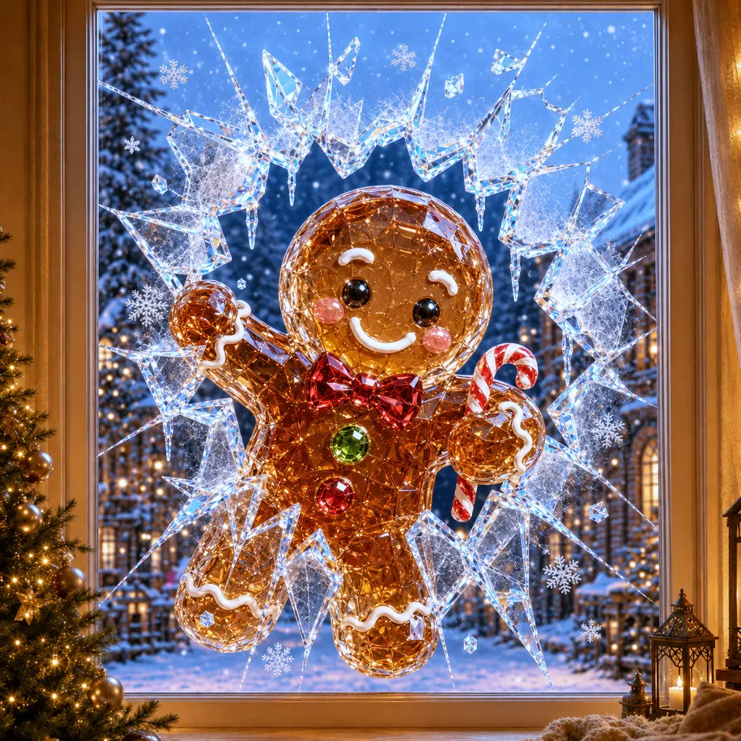 🔥Last Day 49% OFF -🎄Crystal Christmas Break-In Window Decal | 3D Shattered Glass Illusion with Sparkling Holiday Characters for Magical Window Decorations ✨🎅