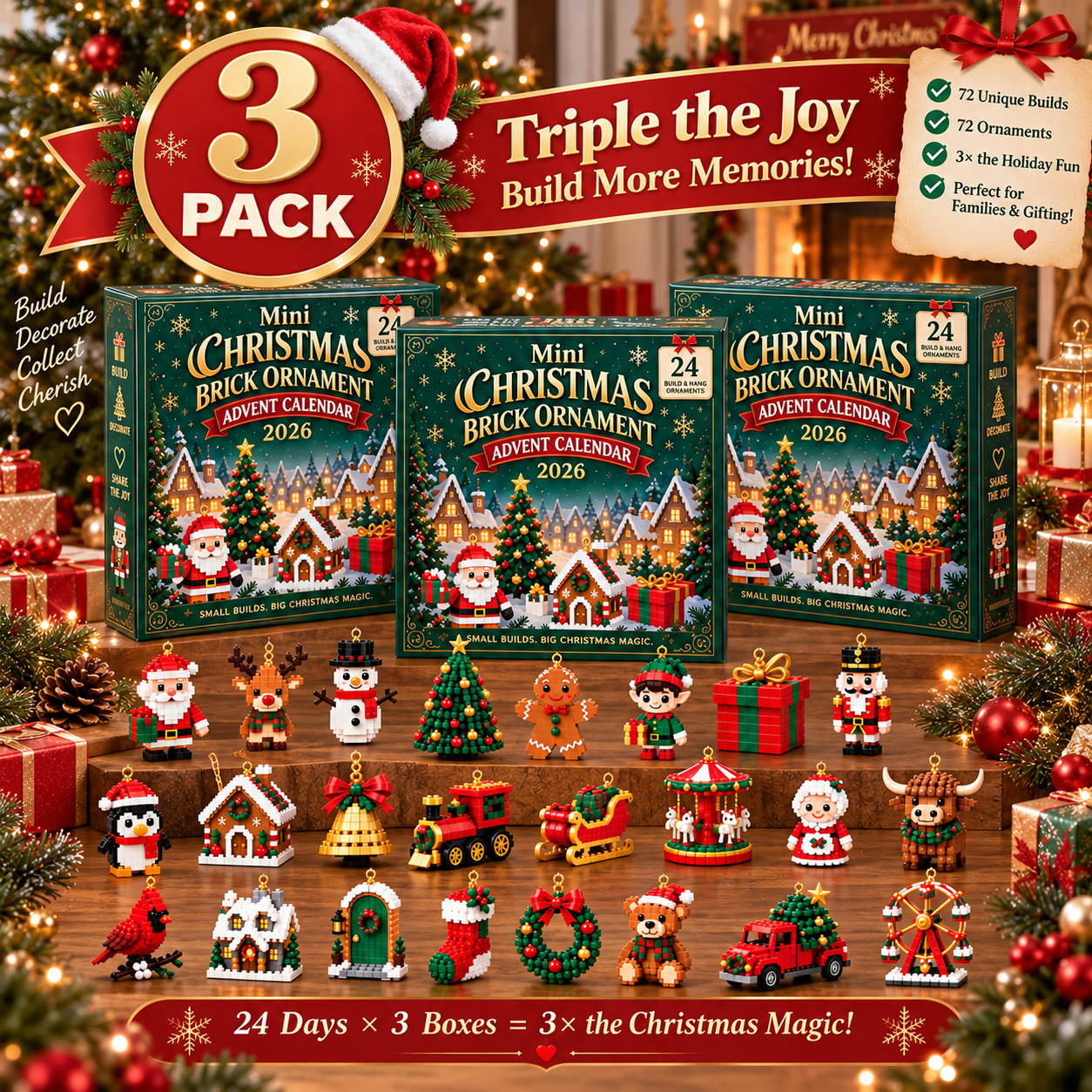 ⏳ Last Day 70% OFF – 🎄24-Day Mini Christmas Brick Ornament Advent Calendar | 24 Unique Buildable Holiday Designs with Hanging Loops for Trees, Garlands & Festive Displays 🧱
