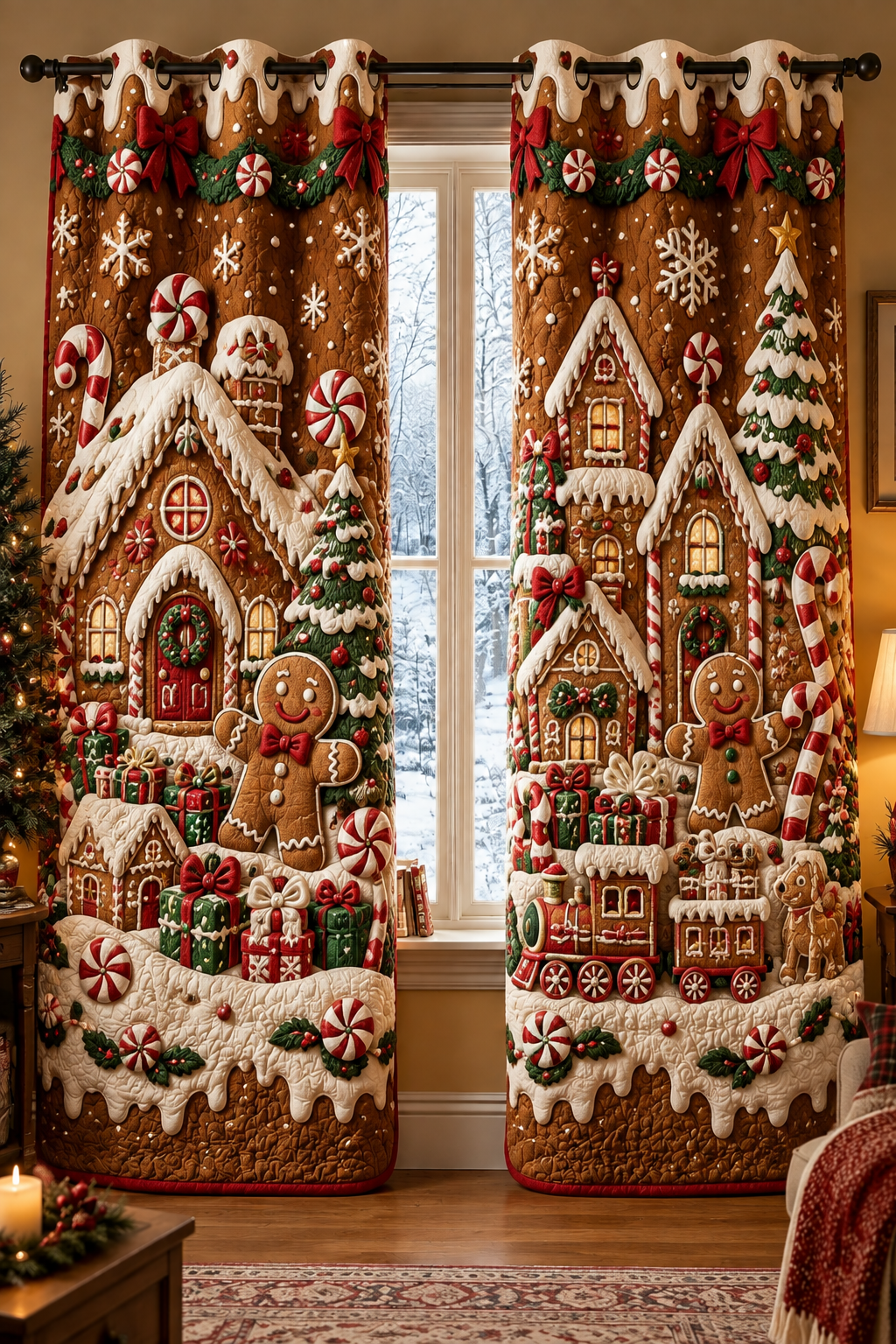 Christmas Snowman Train Quilted Curtains (2 Panels)