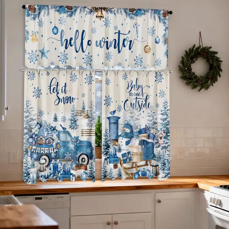 🎄3-Piece Christmas Kitchen Curtain Set | Water-Resistant Valance & Tier Curtains🏡