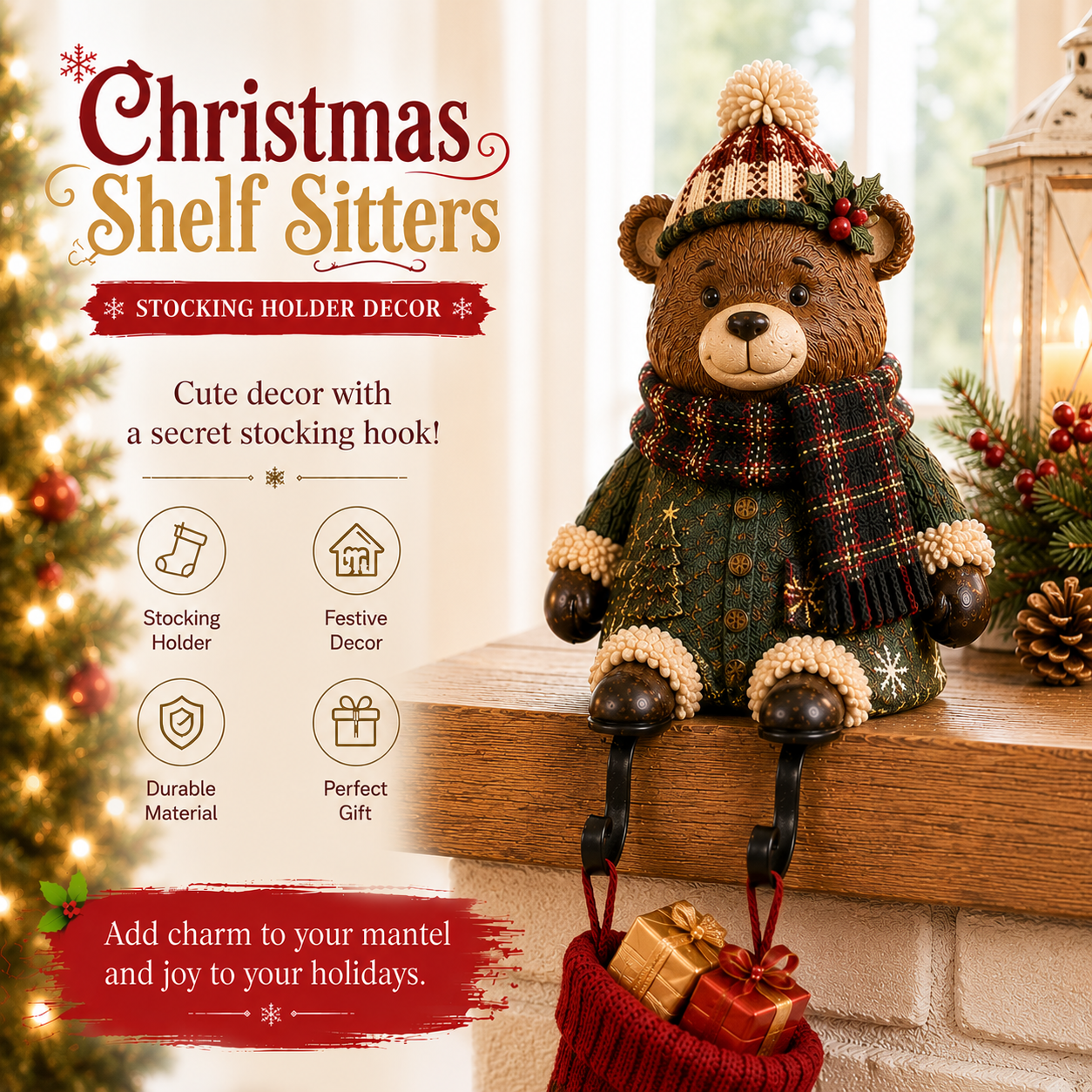 🔥 Last Day 49% OFF - 🎄 Christmas Shelf Sitter Stocking Holder (Hidden Hook) 🧦