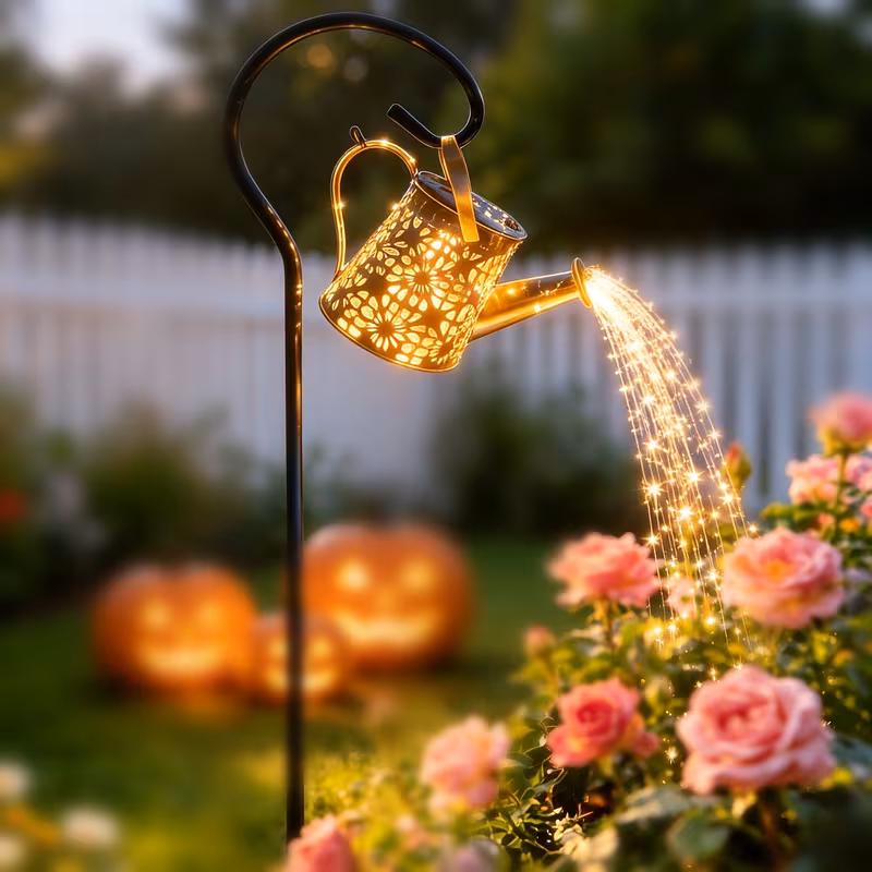 Halloween Decorations Solar Lights - String Lights with Cone-Shaped Solar Watering Can Lamps 