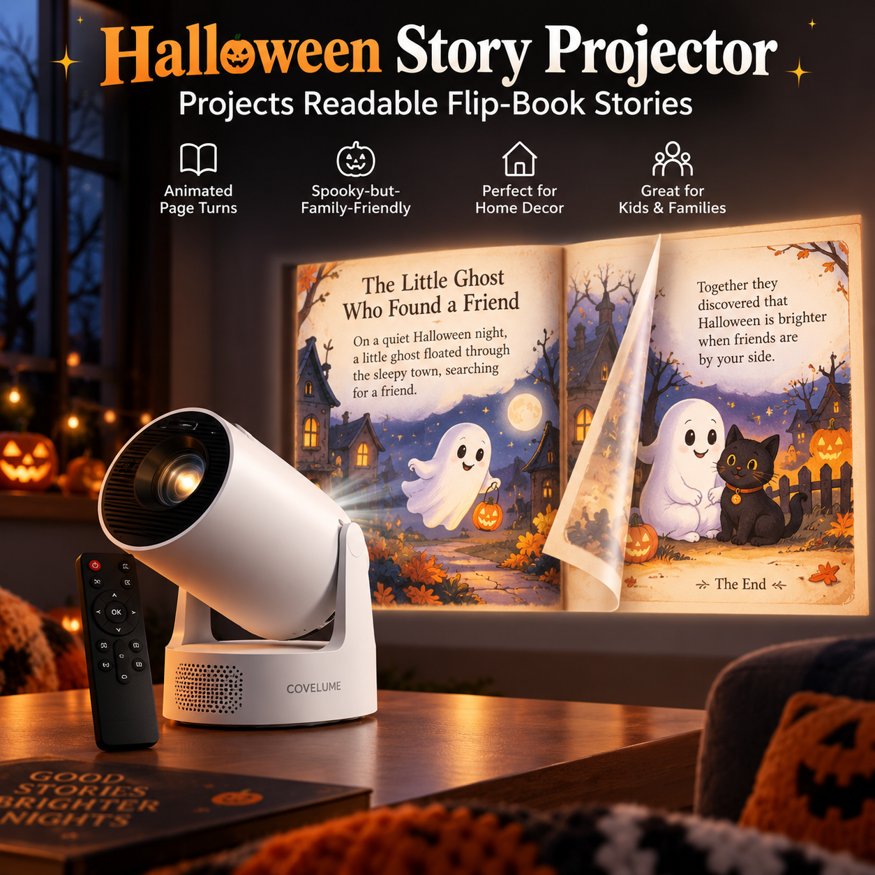 📖Halloween Projection Book – Flip-Page Story Projector