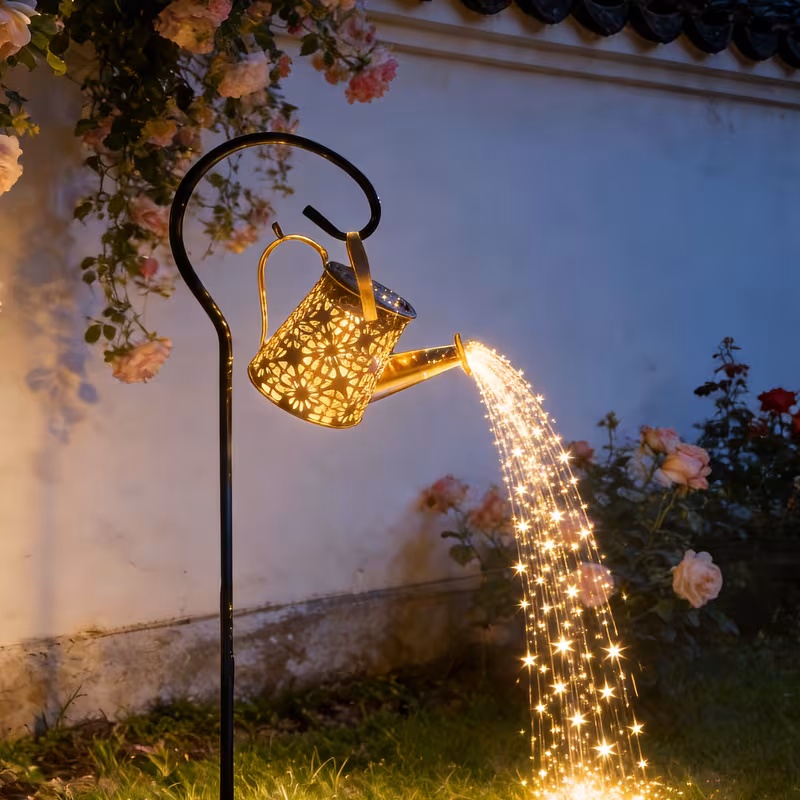 Halloween Decorations Solar Lights - String Lights with Cone-Shaped Solar Watering Can Lamps 