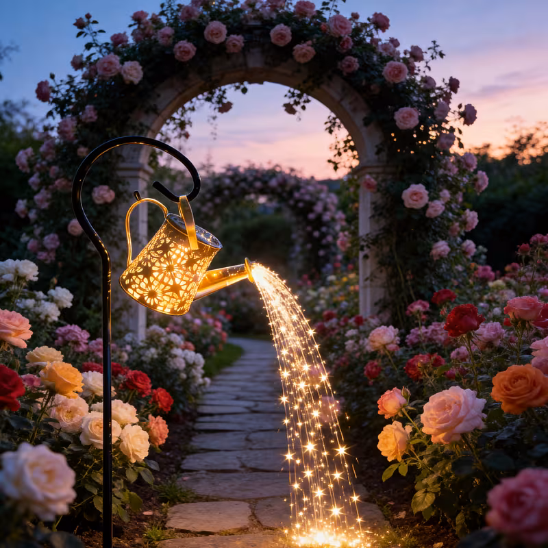 Halloween Decorations Solar Lights - String Lights with Cone-Shaped Solar Watering Can Lamps 