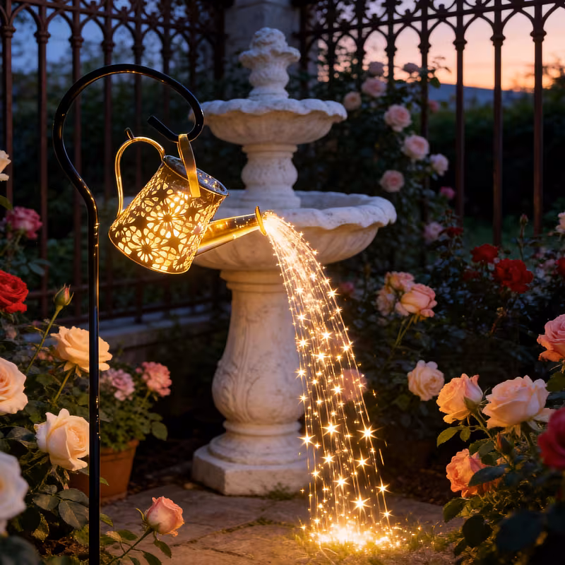 Halloween Decorations Solar Lights - String Lights with Cone-Shaped Solar Watering Can Lamps 