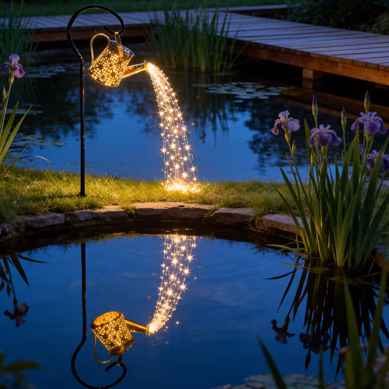 Halloween Decorations Solar Lights - String Lights with Cone-Shaped Solar Watering Can Lamps 