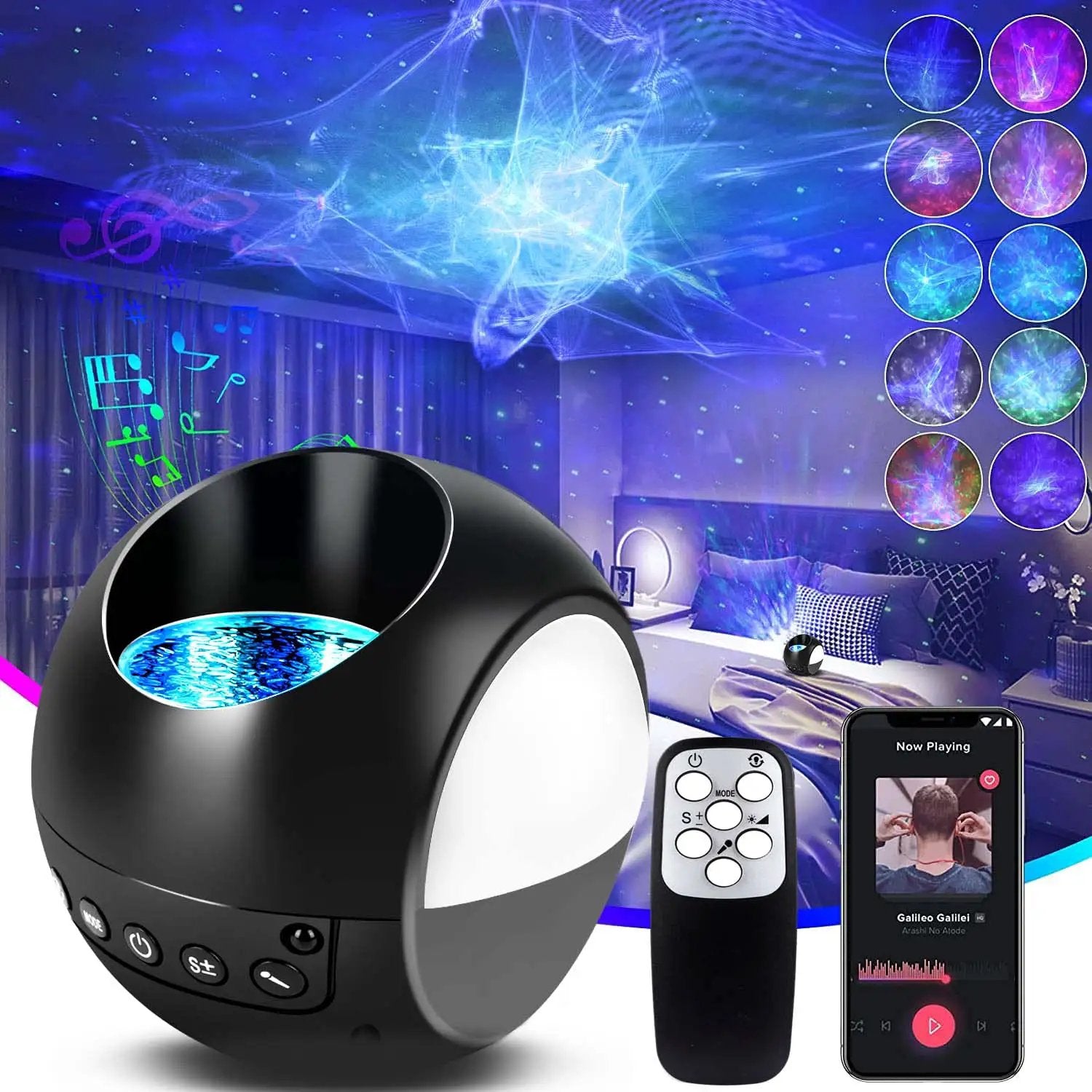 Star Projector Galaxy Light 3D Aurora Night Sky Projector, 4 In 1 Multifunction With Remote