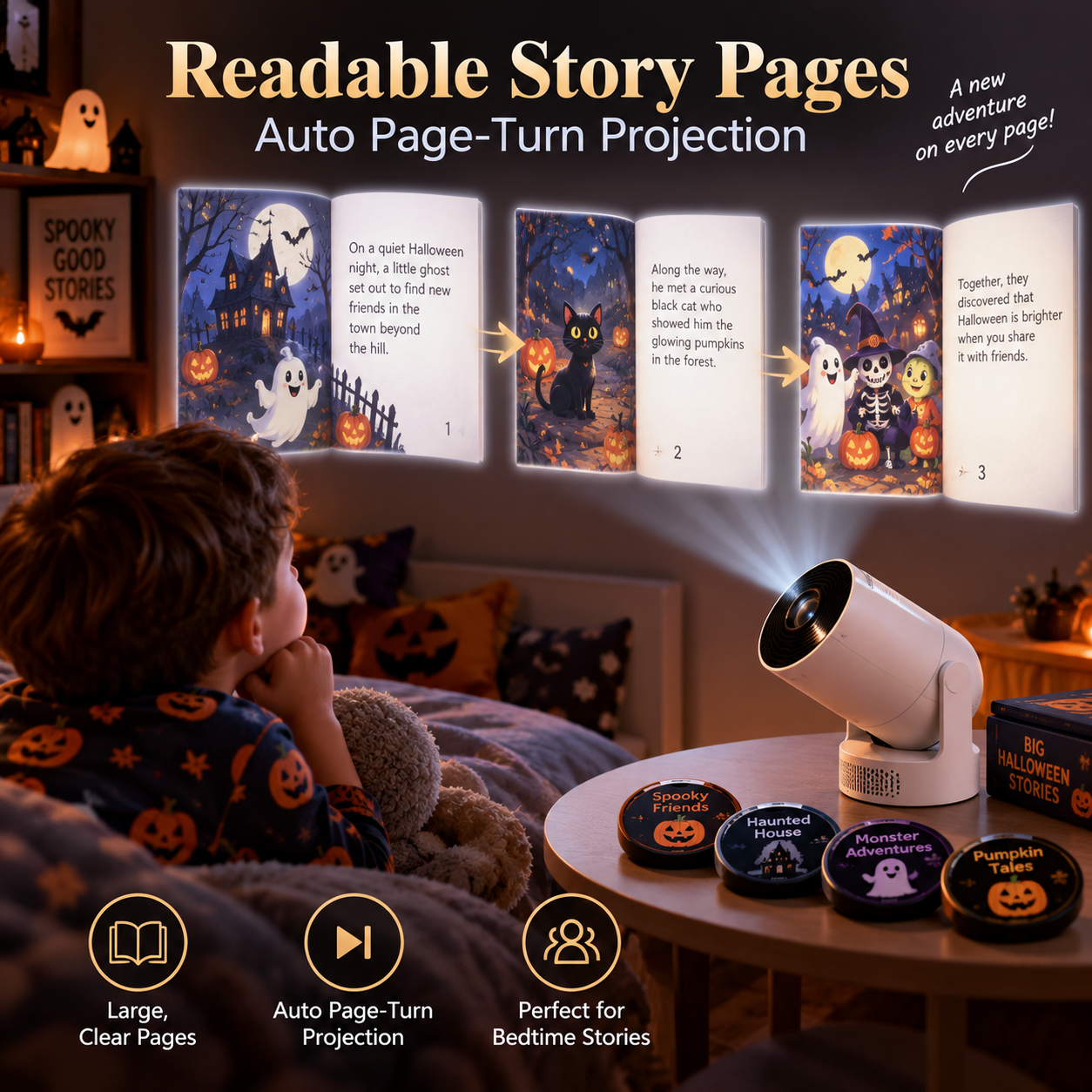 📖Halloween Projection Book – Flip-Page Story Projector