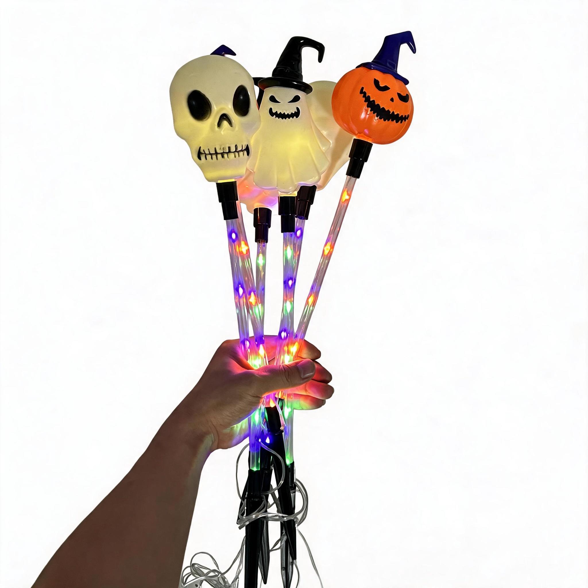 Halloween Solar Path Lights Set (6-Piece) - Outdoor Ghost Faces, Skeleton, Pumpkin Spooky Shapes with Plastic Frame, 8 Lighting Modes, IP65 Waterproof for Lawn, Sidewalk Home & Halloween Decorations