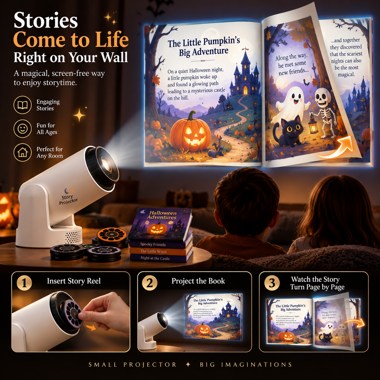 📖Halloween Projection Book – Flip-Page Story Projector
