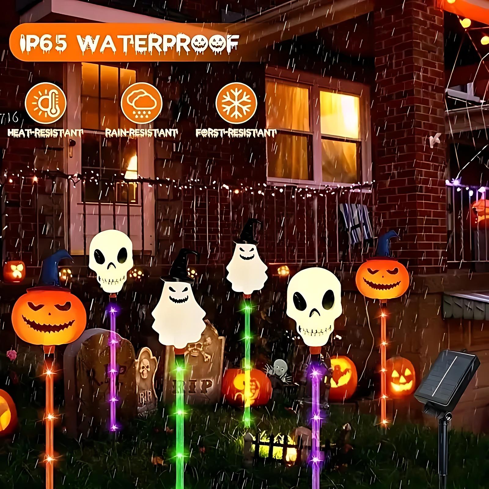 Halloween Solar Path Lights Set (6-Piece) - Outdoor Ghost Faces, Skeleton, Pumpkin Spooky Shapes with Plastic Frame, 8 Lighting Modes, IP65 Waterproof for Lawn, Sidewalk Home & Halloween Decorations