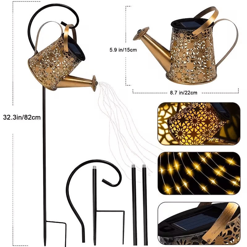 Halloween Decorations Solar Lights - String Lights with Cone-Shaped Solar Watering Can Lamps 