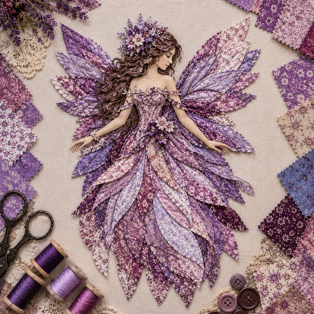 🔥LAST DAY 49% OFF-🧚‍♀️🌸 Premium Fairy Patchwork DIY Kit | High-Quality Layered Fabric with Floral Wings DIY Handmade Fantasy Wall Decor ✨