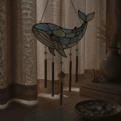 🔥Holiday Sale Now Open | 50% Discount🎉Personalized Coastal Glow Sea Glass Suncatcher Wind Chime Kit Collection with Text, Home Decor, Birthday Gift for Ocean Lovers