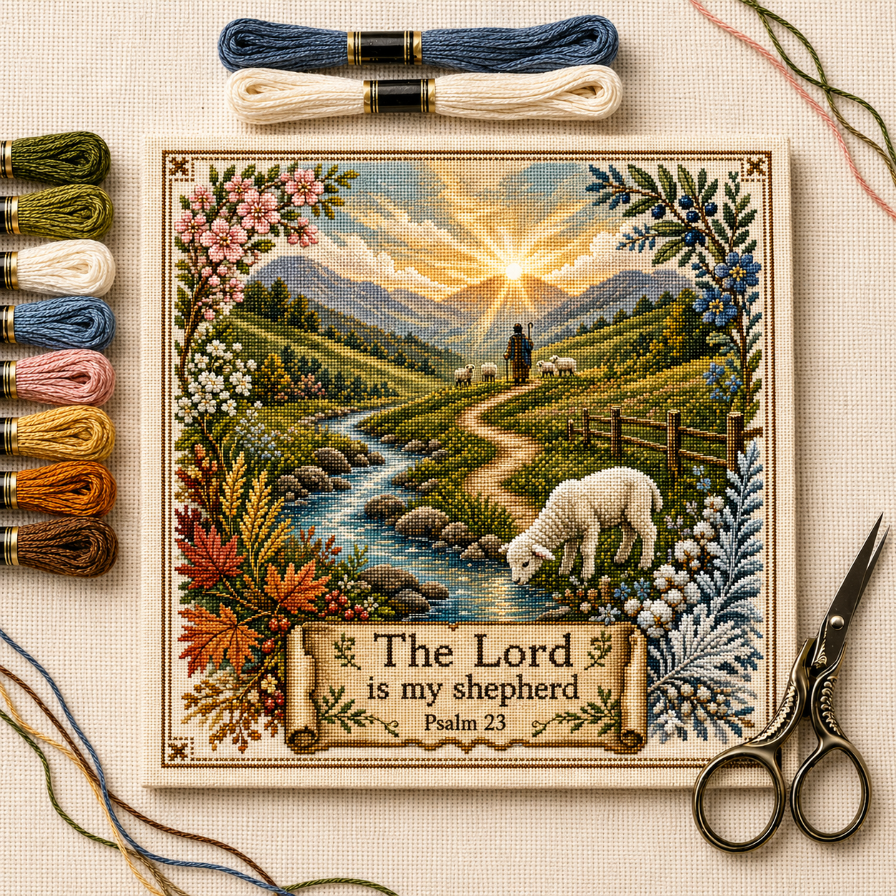 ✝️ DIY Christian Cross Stitch Kit – Bible Verse Faith Collection
