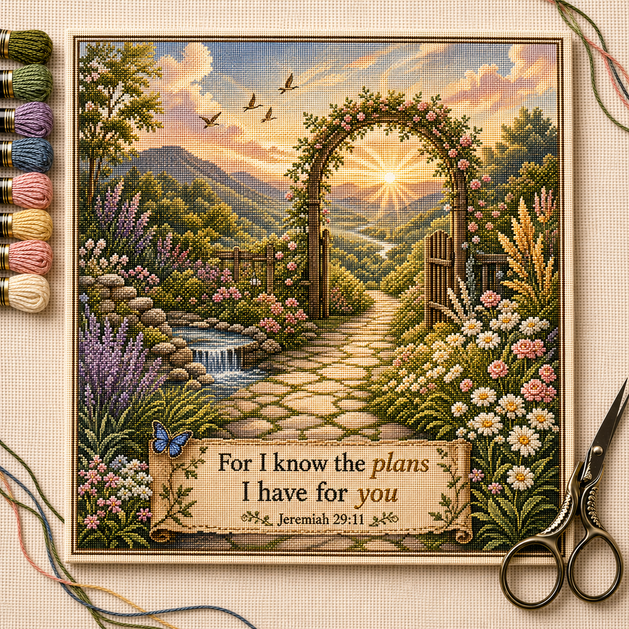 ✝️ DIY Christian Cross Stitch Kit – Bible Verse Faith Collection