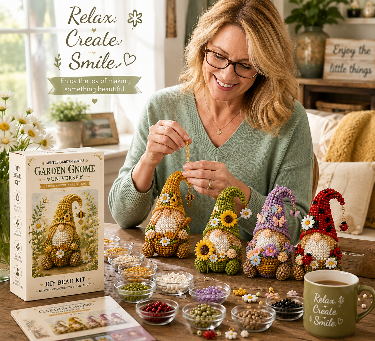 Garden Gnome DIY Bead Kit – Handmade Beaded Gnome Craft Kit