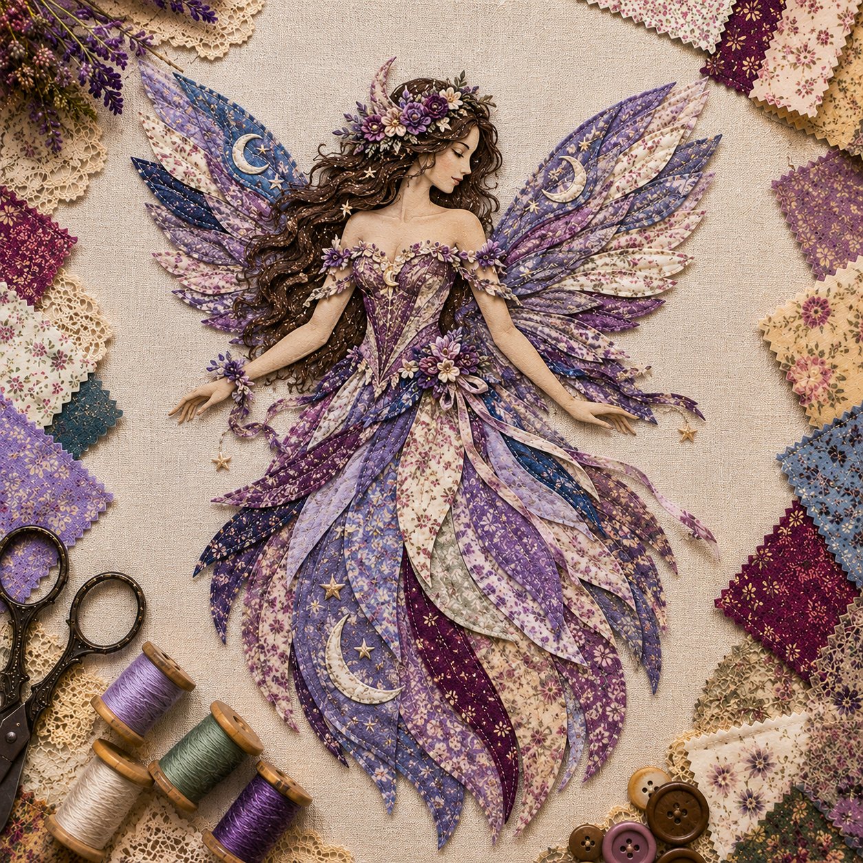 🔥LAST DAY 49% OFF-🧚‍♀️🌸 Premium Fairy Patchwork DIY Kit | High-Quality Layered Fabric with Floral Wings DIY Handmade Fantasy Wall Decor ✨