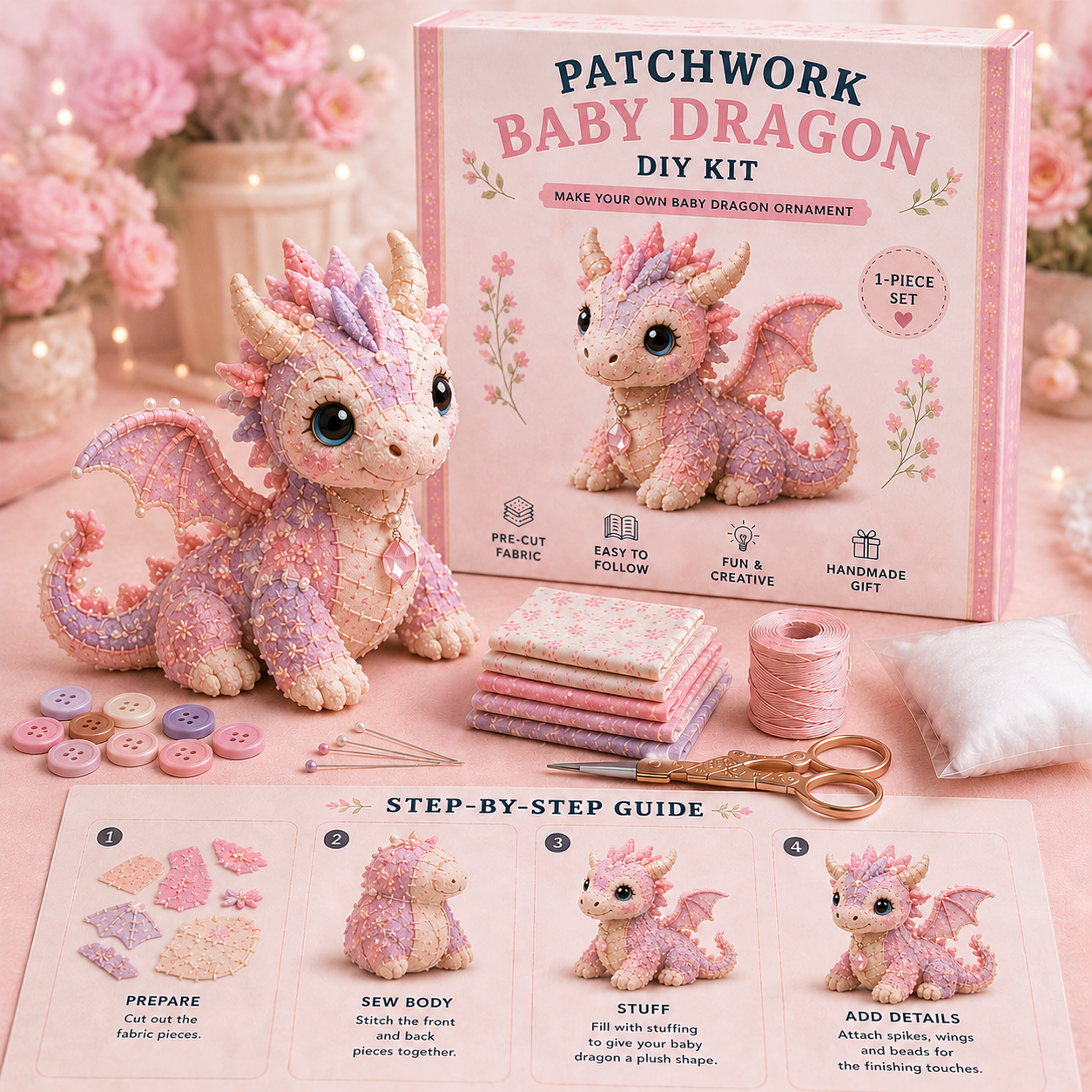 DIY Patchwork Dragon Kit – Craft Your Own Magical Collectible Dragon Plush 🎁 For Your Family ❤