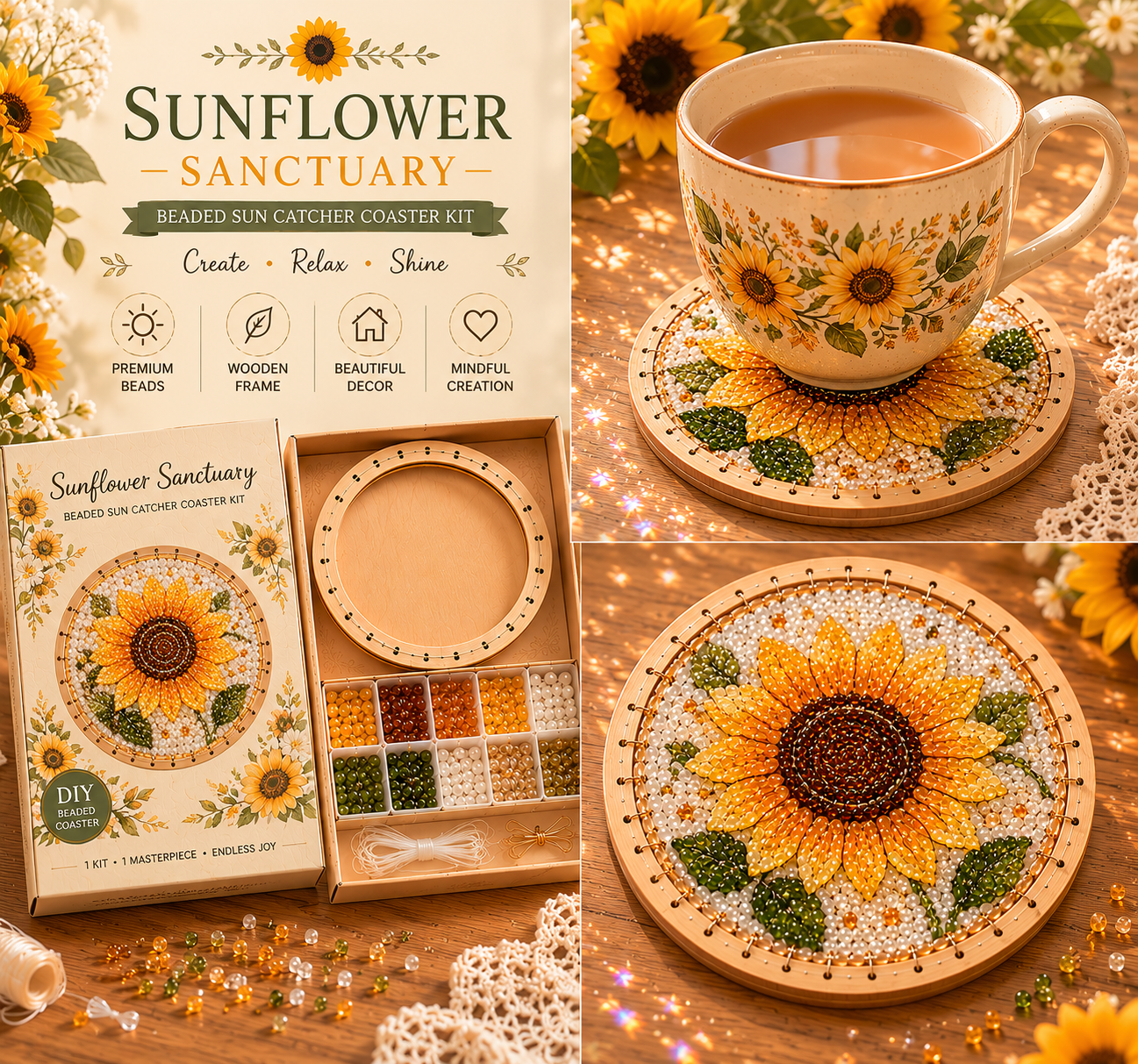 Last Day: BUY 3 GET 1 FREE¸ Beaded Sun Catcher Coaster Kit Collection