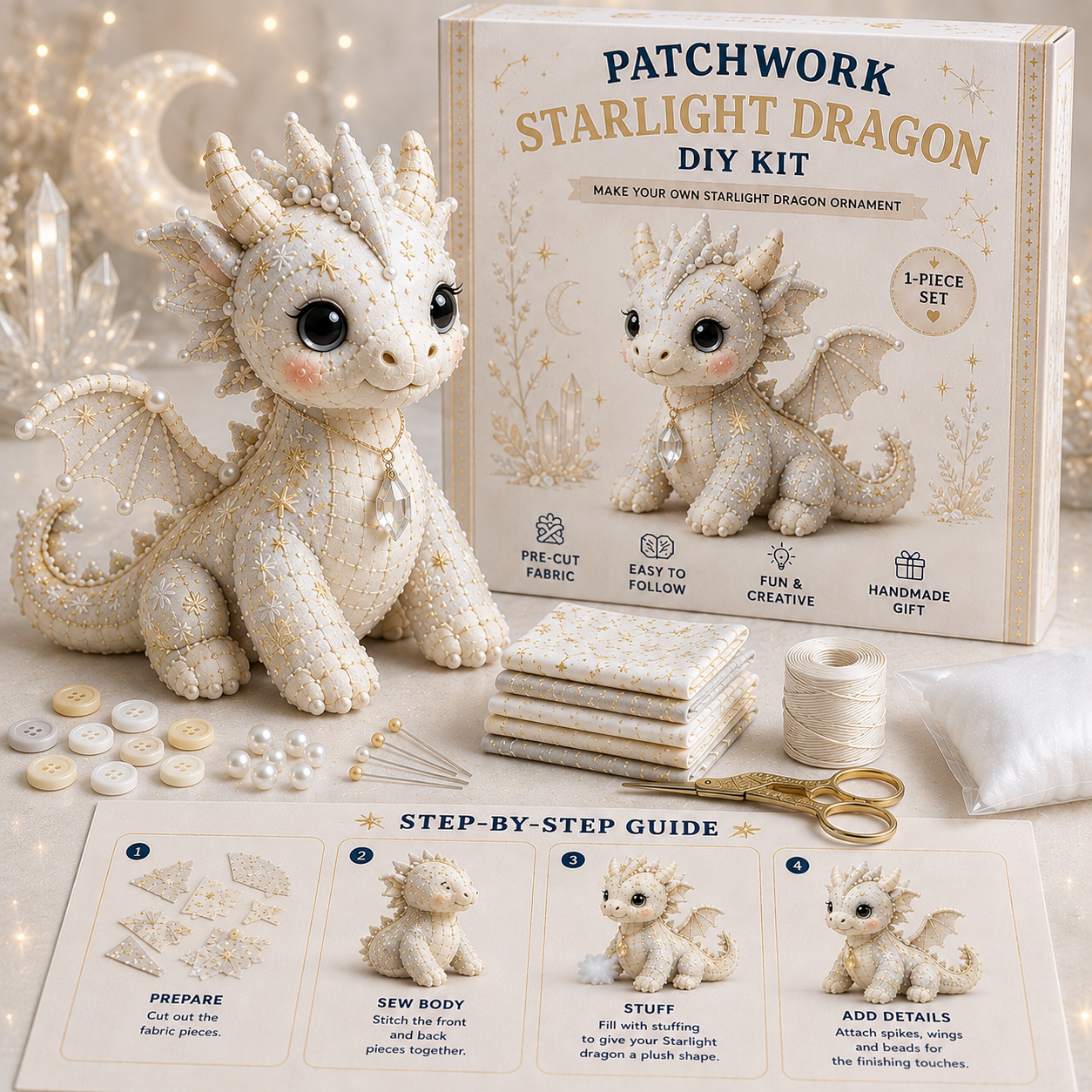 DIY Patchwork Dragon Kit – Craft Your Own Magical Collectible Dragon Plush 🎁 For Your Family ❤