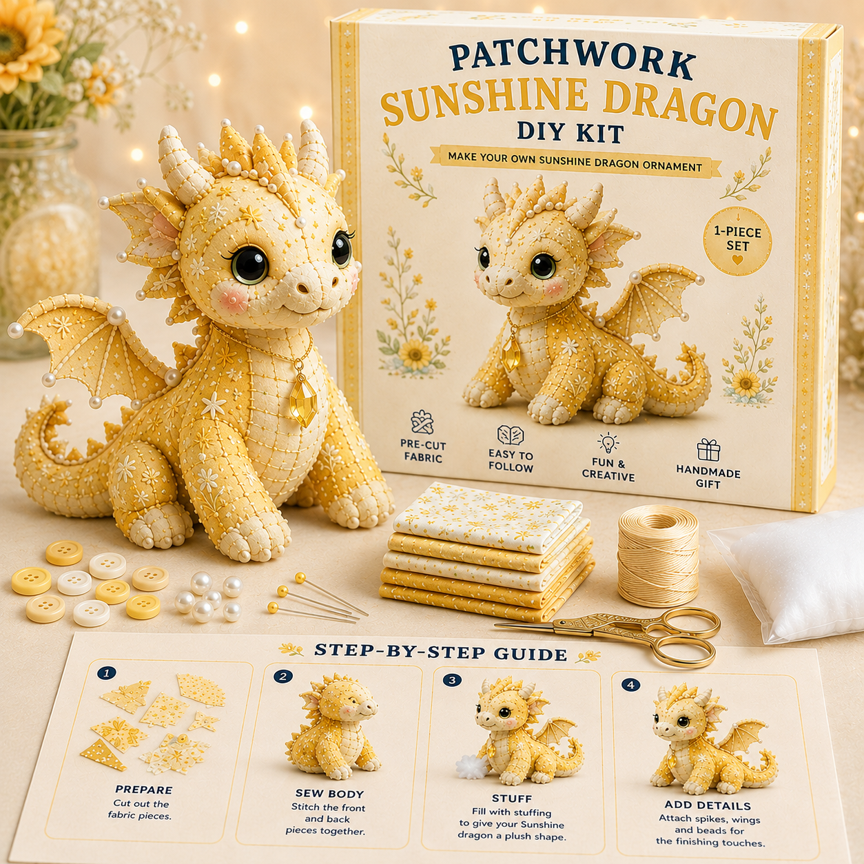 DIY Patchwork Dragon Kit – Craft Your Own Magical Collectible Dragon Plush 🎁 For Your Family ❤
