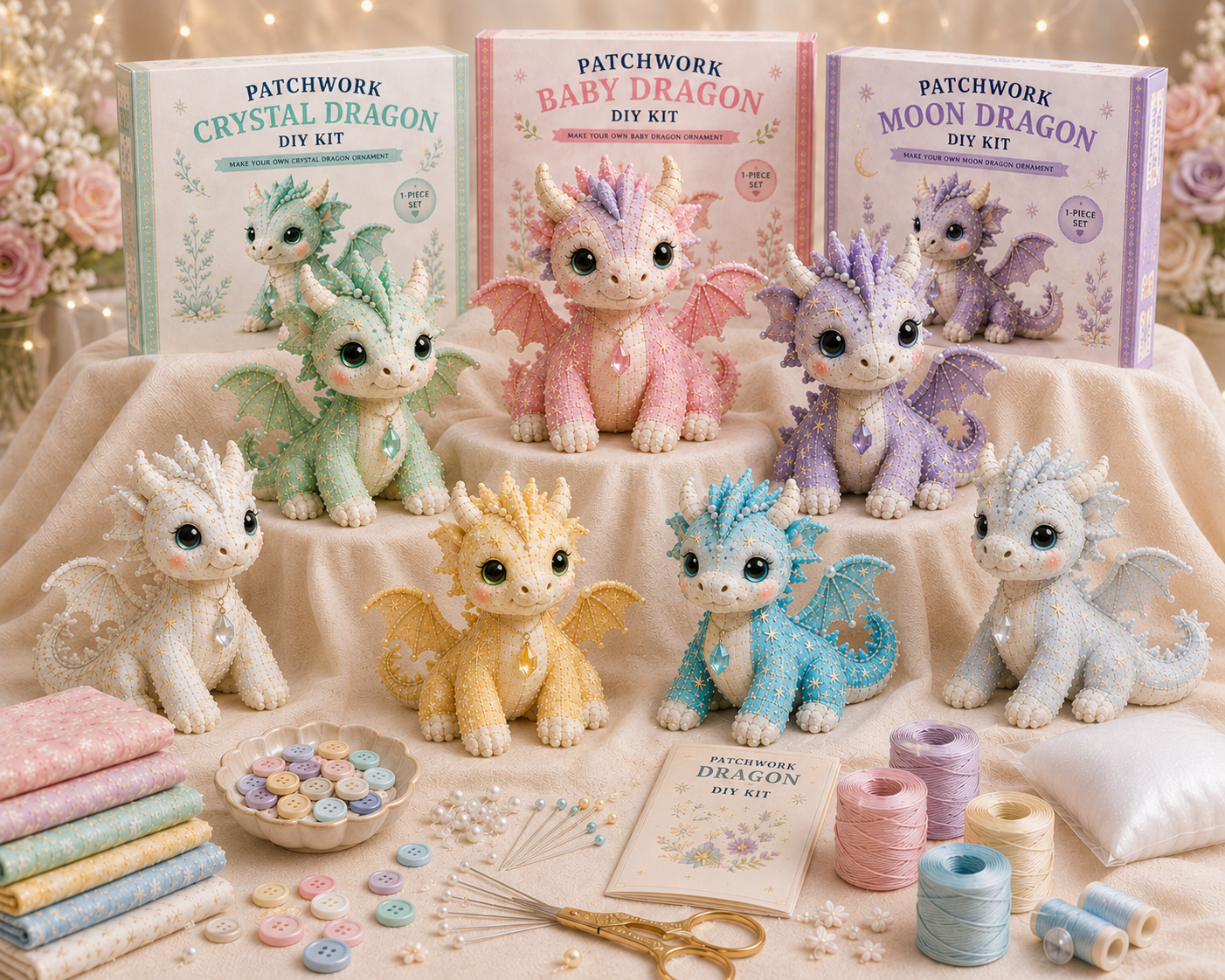 DIY Patchwork Dragon Kit – Craft Your Own Magical Collectible Dragon Plush 🎁 For Your Family ❤