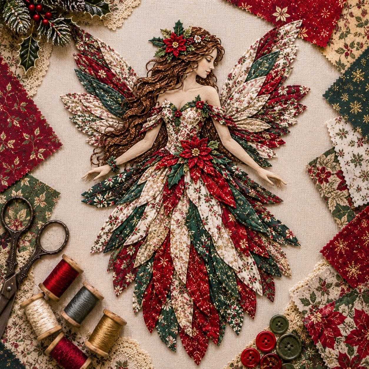 🔥LAST DAY 49% OFF-🧚‍♀️🌸 Premium Fairy Patchwork DIY Kit | High-Quality Layered Fabric with Floral Wings DIY Handmade Fantasy Wall Decor ✨