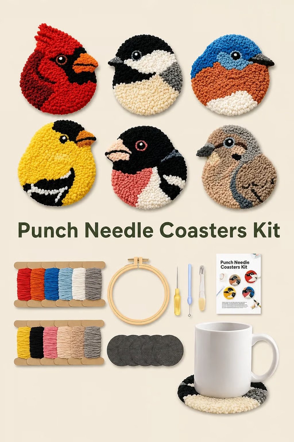 Beginner-Friendly DIY Bird Coasters Punch Needle (Quick-Dry, Moisture-Proof & Easy-Clean)
