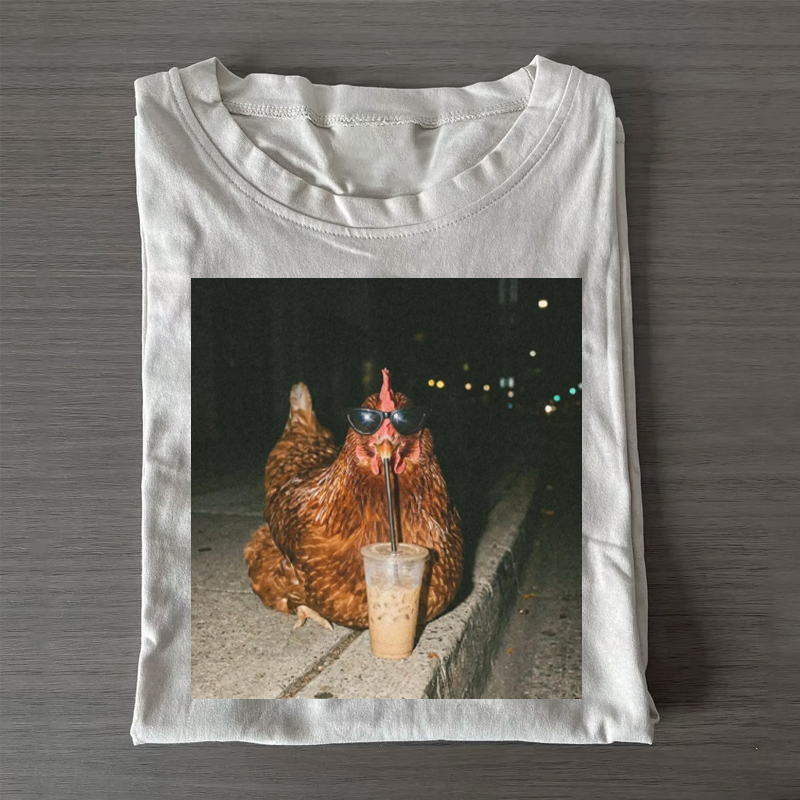 Chicken Drinking Iced Coffee T-shirt-NaturexCraft