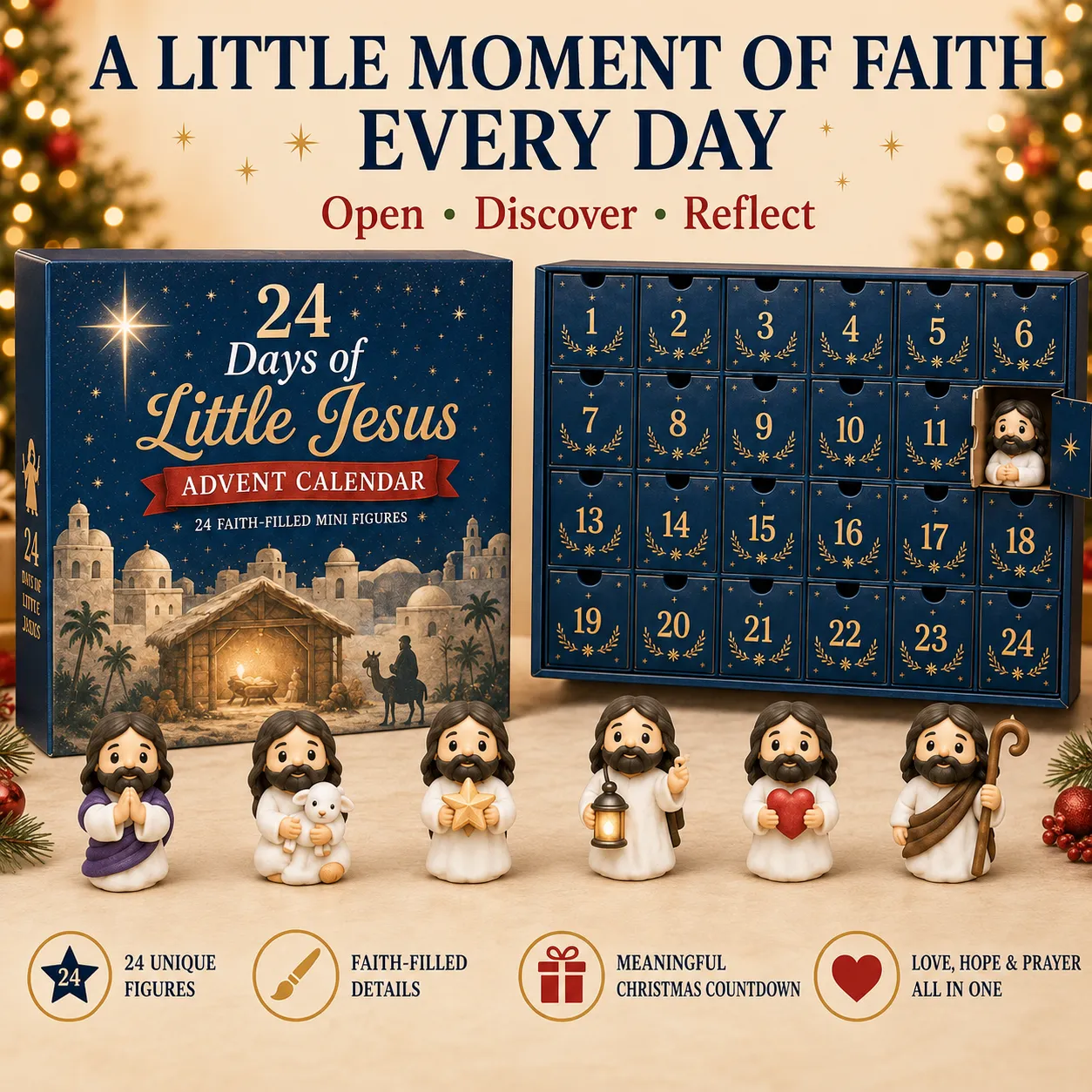 ⏳Only Today 49% OFF – ✝️ 24 Days of Little Jesus Christmas Advent Calendar | 24 Unique Mini Jesus Figures with Meaningful Faith Symbols, No Repeats & Daily Christmas Surprises 🎄✨