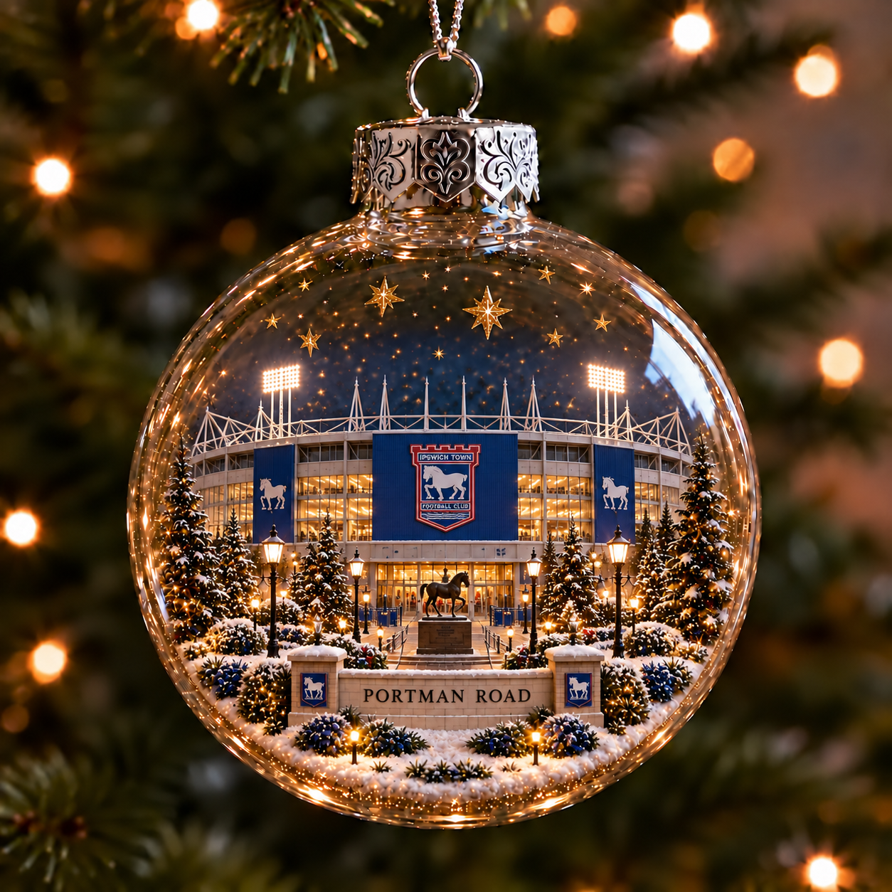 ⚽🎄 Light-Up Football Stadium Christmas Ornament