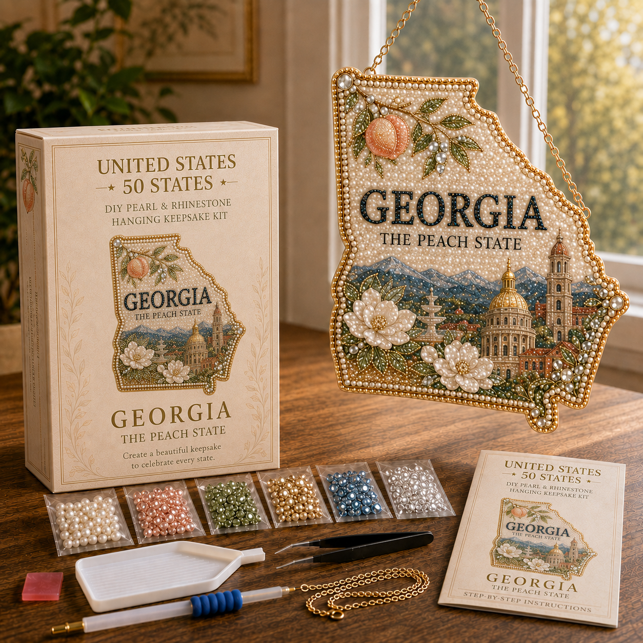 🇺🇸 50 States DIY Pearl & Rhinestone Hanging Keepsake Kit