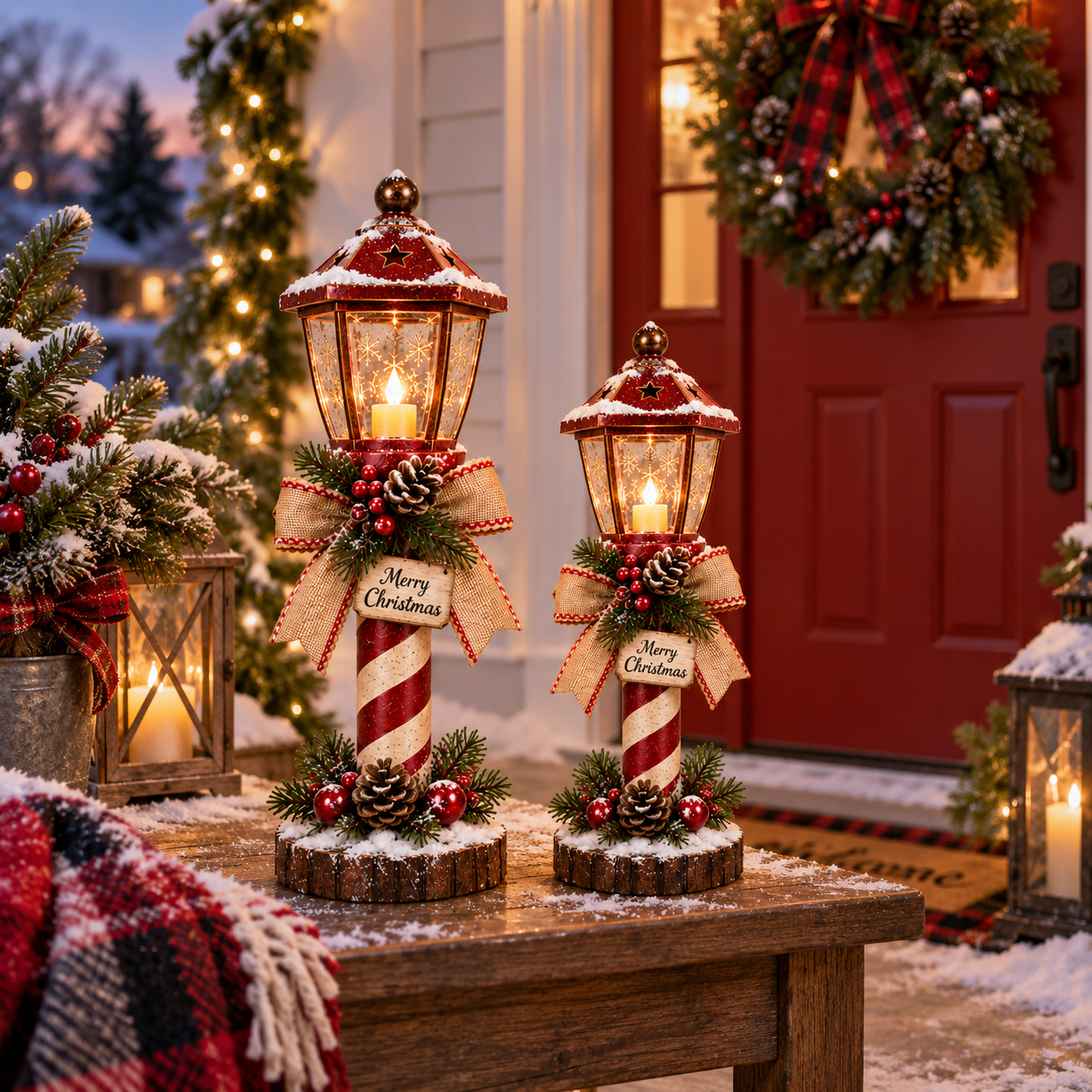 Vintage Christmas Lamp Post Tabletop Decor