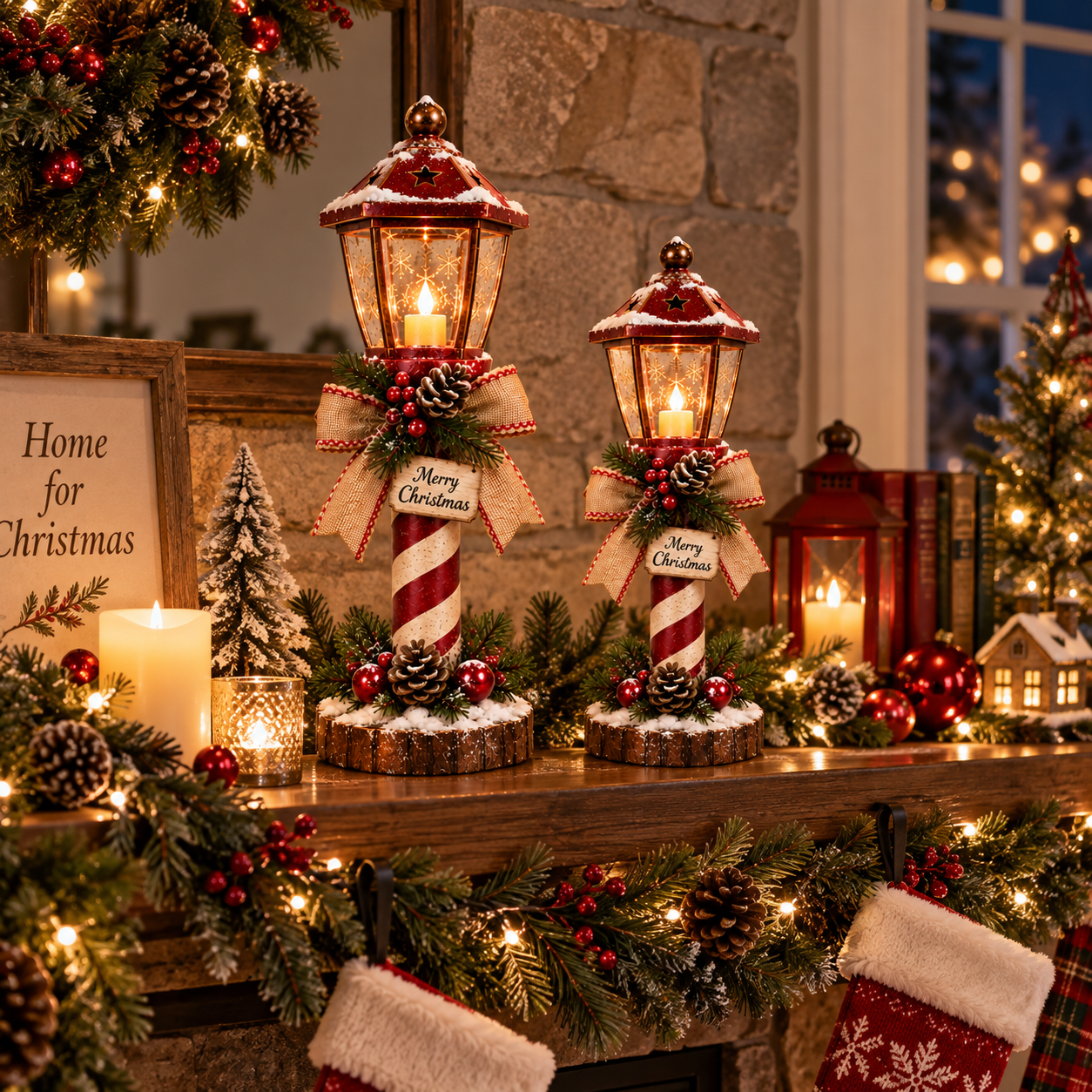Vintage Christmas Lamp Post Tabletop Decor