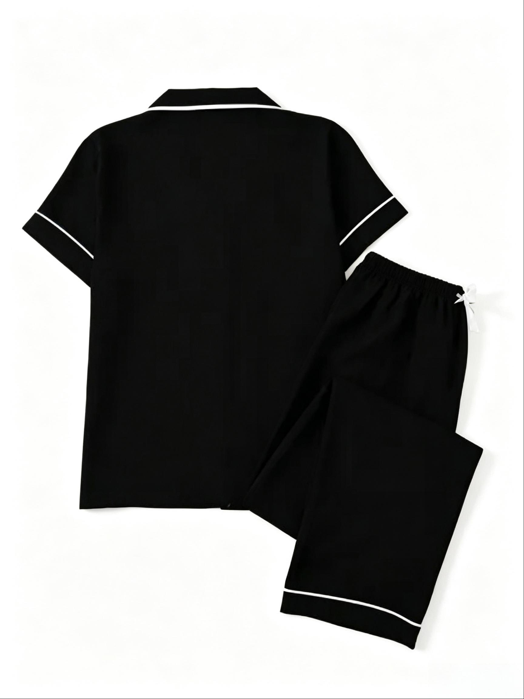Women's Fitted Heart Embroidery Pajama Set, Polyester