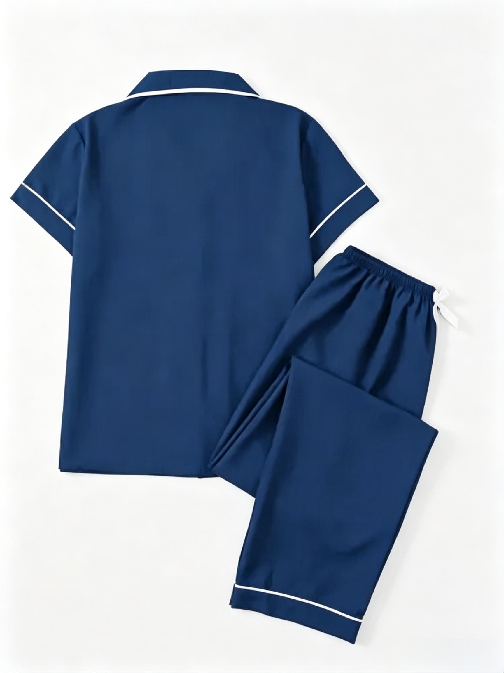 Women's Fitted Heart Embroidery Pajama Set, Polyester