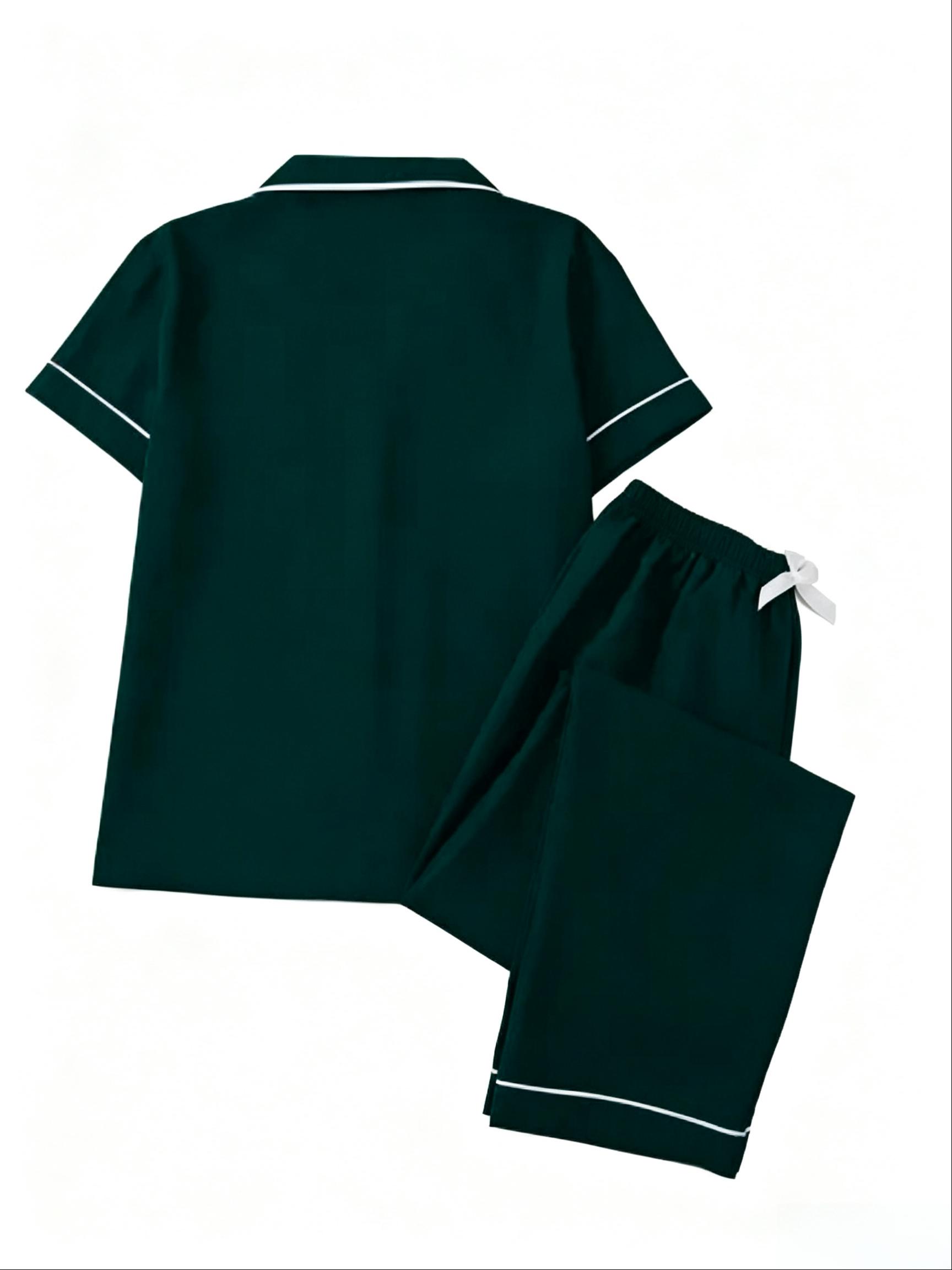 Women's Fitted Heart Embroidery Pajama Set, Polyester