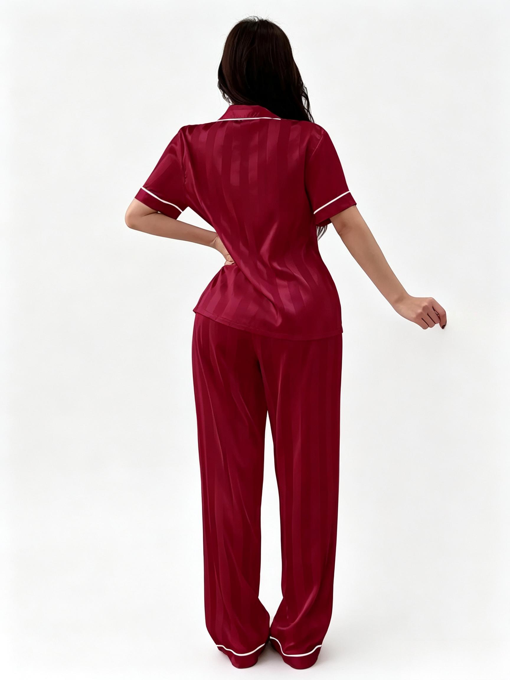 Women's Fitted Heart Embroidery Pajama Set, Polyester
