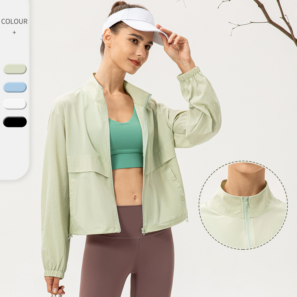 Women’s Outdoor Windbreaker Jacket – Relaxed Zip-Up Mock Neck for Yoga, Running, Casual & Outdoor Wear