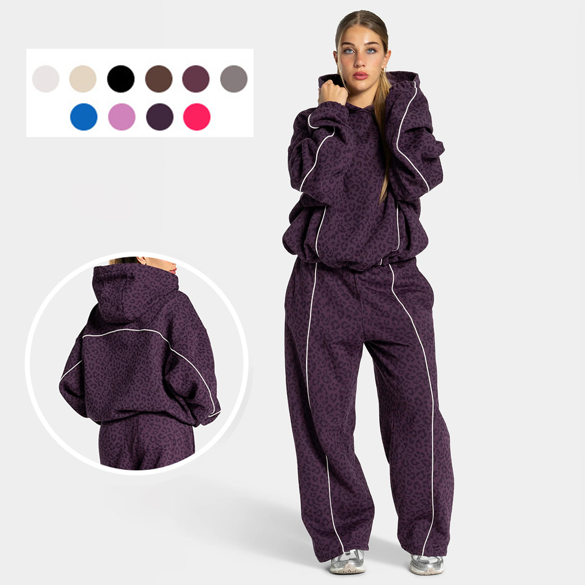 Women’s New Leopard Print Hooded Sportswear Set – Quick-Dry, Breathable & Relaxed 