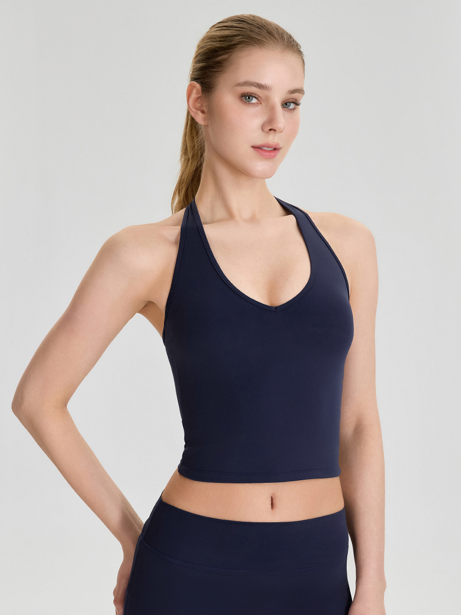 Women’s High-Support Halter Yoga Tank Top with Built-In Bra – Open-Back, Breathable & Stretchy for Yoga, Pilates, Running, Casual Wear, Travel & Camping